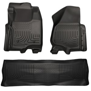 Ford F-550 Super Duty Floor Liners - Front + Rear - Husky Liners - WeatherBeater Combo - Black - `11-`12